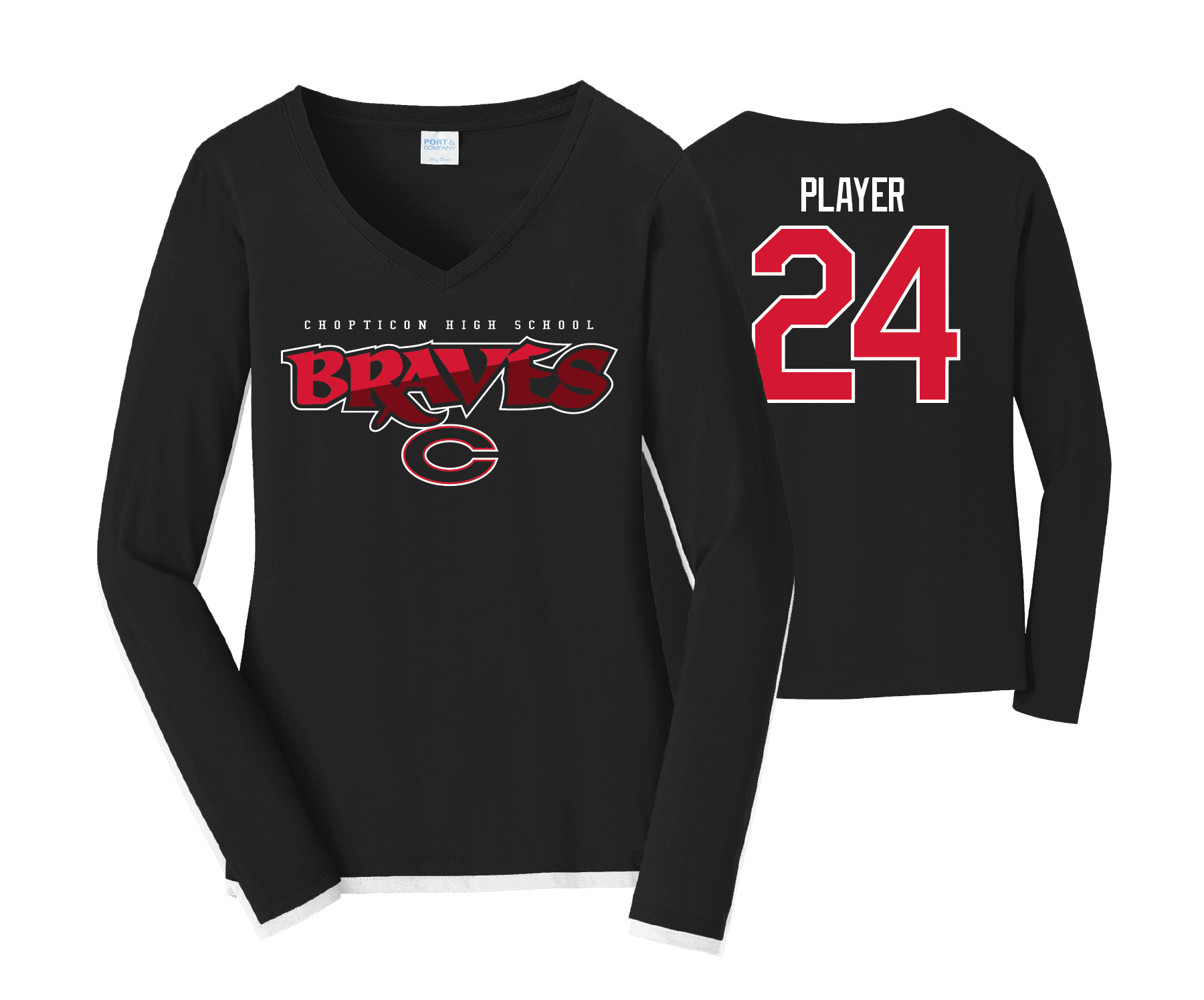 Chopticon Braves Softball - Women's Long Sleeve Cotton Shirt V Neck– eShore  Sports