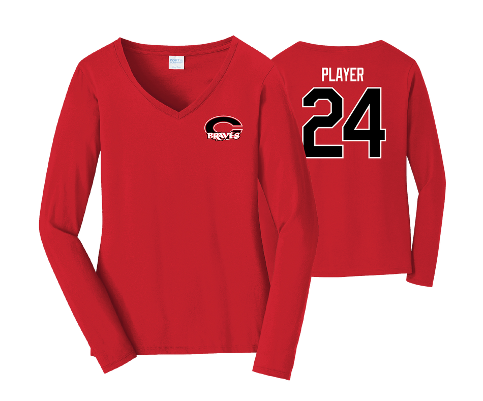 Chopticon Braves Softball - Women's Long Sleeve Cotton Shirt V Neck– eShore  Sports