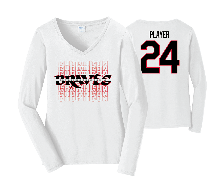 Chopticon Braves Softball - Women's Long Sleeve Cotton Shirt V Neck– eShore  Sports
